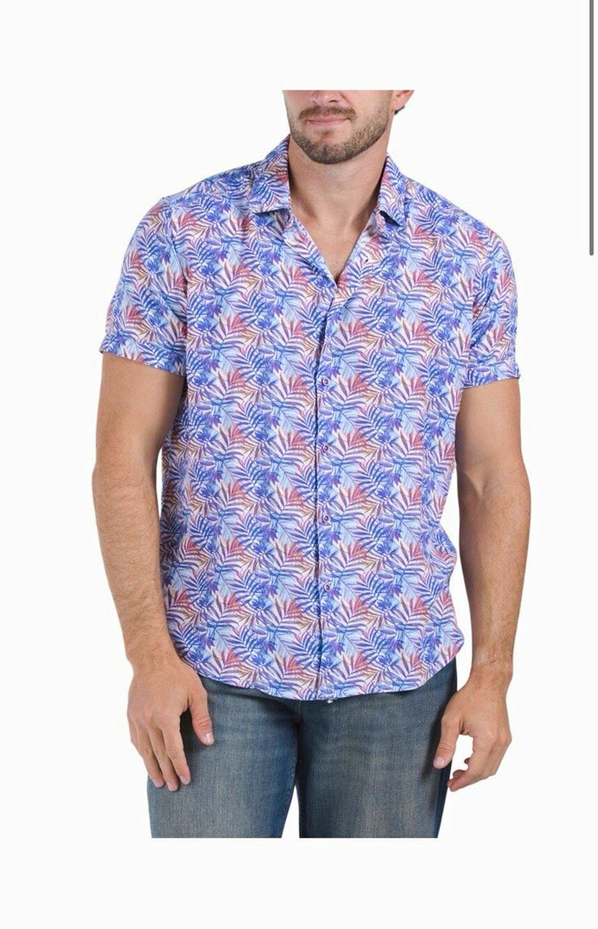 Robert Graham Men’s S Tropical Floral Linen Viscose Button-Up Short Sleeve